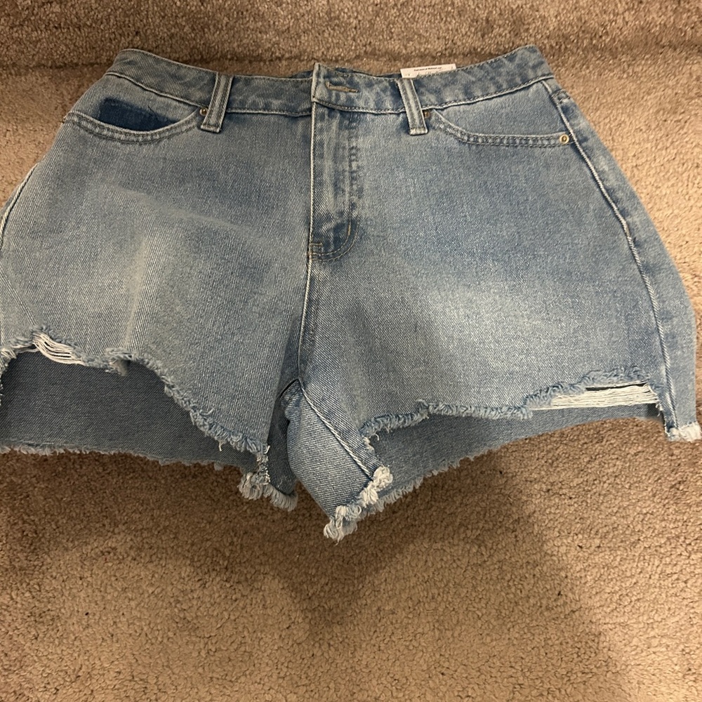 Time and Tru Denim Blue Frayed Hem Shorts